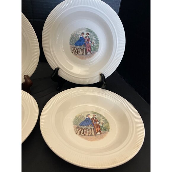 Godey Prints Rim Soup Bowls by Salem China Co Victorian Ladies Set of 4 USA - Picture 10 of 10